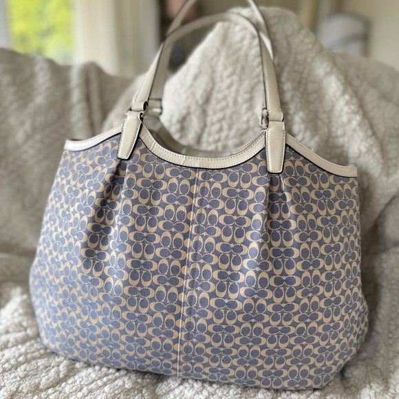 Rare Legacy Vintage Coach Signature Stripe Devon Jacquard Shoulder Bag Blue Cs - Picture 6 of 16